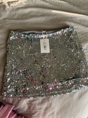 Sequin Mini Skirt - Silver